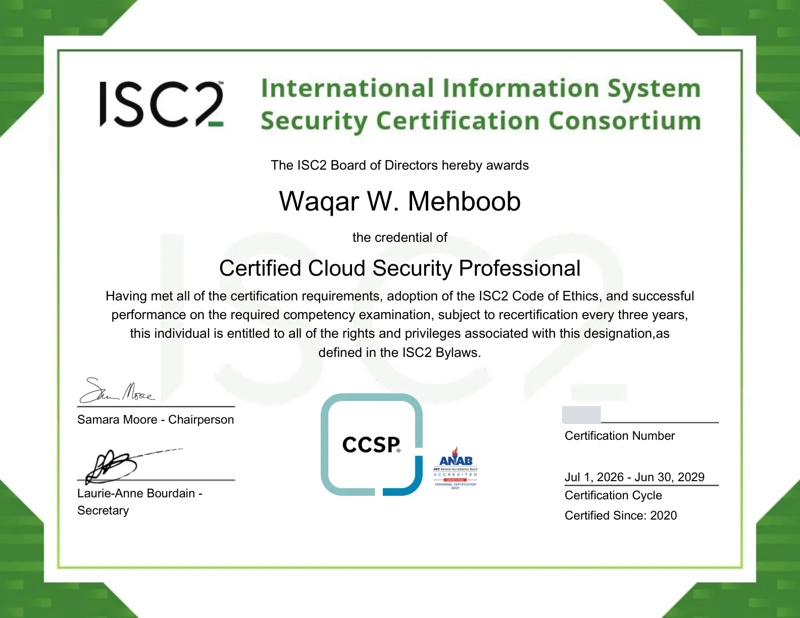 CCSP certificate — Certified Cloud Security Professional