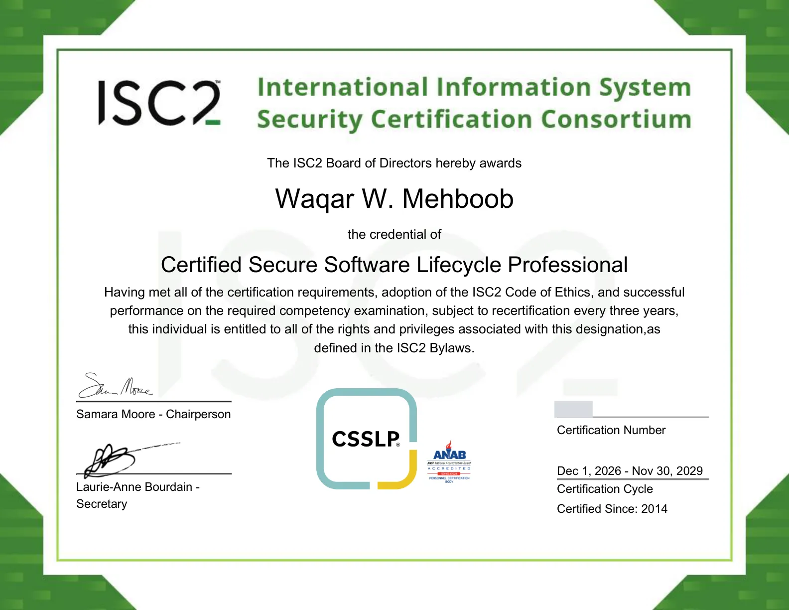 CSSLP certificate — Certified Secure Software Lifecycle Professional